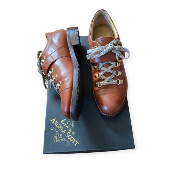 The Office of Angela Scott Mr. Logan Cognac Brown Leather Oxford Loafers Shoes - Picture 1 of 10